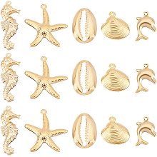 UNICRAFTALE 25pcs 5 Styles Golden Ocean Theme Charms 304 Stainless Steel Ocean Animal Pendants Hypoallergenic Charms for Bracelets Necklaces Jewellery Making