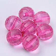 Honeyhandy Transparent Acrylic Beads, Faceted, Round, Hot Pink, 8x8mm, Hole: 1.5mm, about 1770pcs/500g