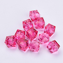 Honeyhandy Transparent Acrylic Beads, Faceted, Cube, Medium Violet Red, 12x12x10mm, Hole: 1.5mm, about 510pcs/500g