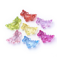 Honeyhandy Transparent Acrylic Pendants, Dinosaur Shaped, Mixed Color, 37x49x19mm, Hole: 3mm, about 40pcs/500g