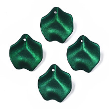 Honeyhandy Rubberized Style Opaque Acrylic Pendants, Petal, Sea Green, 26.6x23.9x8.5mm, Hole: 1.8mm