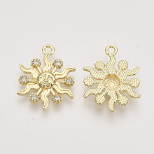 Honeyhandy Alloy Pendants, with Crystal Rhinestone, Sun, Light Gold, 24x18.5x3mm, Hole: 2mm