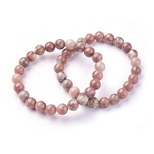 Honeyhandy Natural Plum Blossom Jade Beads Stretch Bracelets, Round, 2 inch~2-1/8 inch(5.2~5.5cm), Beads: 8~9mm