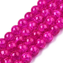 Honeyhandy 1Strand Fuchsia Transparent Crackle Glass Round Beads Strands, 10mm, Hole: 1.3~1.6mm, about 80pcs/strand, 31.4 inch