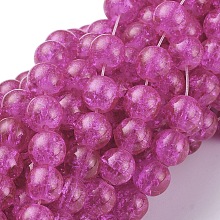 Arricraft Crackle Glass Beads Strands, Round, Fuchsia, 8mm, Hole: 1.3~1.6mm, 31.4 inches