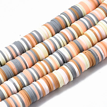 Honeyhandy Handmade Polymer Clay Beads Strands, for DIY Jewelry Crafts Supplies, Heishi Beads, Disc/Flat Round, Silver, 8x0.5~1mm, Hole: 2mm, about 350~387pcs/strand, 15.75 inch~16.14 inch(40~41cm)