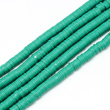 NBEADS 320 Pieces Handmade Polymer Clay Beads Strand, 4mm Flat Round Spacer Beads for DIY Jewelry Making, Light Sea Green, Hole: 1.5mm