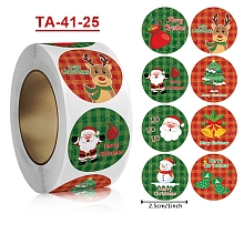 Christmas Theme Paper Self-Adhesive Stickers, for Presents Decoration, Flat Round, Mixed Color, 25mm