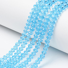 Honeyhandy Glass Beads Strands, Faceted, Rondelle, Cyan, 6x5mm, Hole: 1mm, about 85~88pcs/strand, 16.1~16.5 inch(41~42cm)