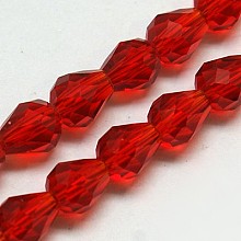 Honeyhandy Glass Beads Strands, Faceted, teardrop, Red, 12x8mm, Hole: 1mm, about 56~58pcs/strand, 25~27 inch