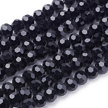 Honeyhandy Faceted Glass Round Beads Strands, Black, 6mm, Hole: 1mm, about 98~100pcs/strand, 22.6 inch