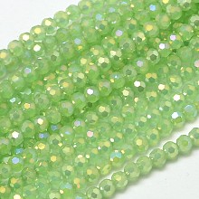 ARRICRAFT Faceted Round Full Rainbow Plated Imitation Jade Electroplate Glass Beads Strands, Light Green, 4mm, Hole: 1mm, about 100pcs/strand, 14.9 inches