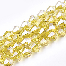 Honeyhandy Electroplate Glass Beads Strands, Pearl Luster Plated, Faceted, Bicone, Gold, 6x5.5~6mm, Hole: 1mm, about 44~47pcs/strand, 11.02 inch