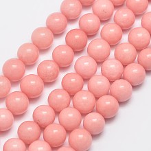 Honeyhandy Natural Malaysia Jade Beads Strands, Imitation Rhodochrosite, Round, Dyed, Salmon, 8mm, Hole: 1mm, about 48pcs/strand, 15 inch