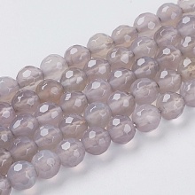 Honeyhandy Natural Grey Agate Beads Strands, Faceted, Round, Dark Gray, 6mm, Hole: 1mm, about 62pcs/strand, 15 inch