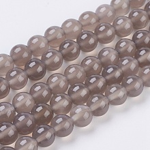 Honeyhandy Natural Agate Beads Strands, Round, Light Grey, 8mm, Hole: 1mm