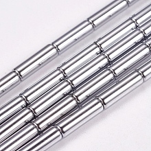 Honeyhandy Non-magnetic Synthetic Hematite Beads Strands, Column, Silver Plated, 4x13mm, Hole: 1mm