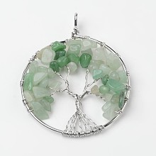 Honeyhandy Tree of Life Natural Green Aventurine Big Pendants, with Brass Findings, Platinum, 63~65x49~51x8~10mm, Hole: 8~10mm