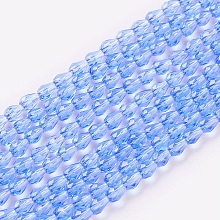 Arricraft Faceted Glass Beads Strands, teardrop, Cornflower Blue, 5x3mm, Hole: 0.5mm, about 85~95pcs/strand, 16.5~18.7 inch(42~47.5cm)