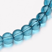 Honeyhandy Glass Round Bead Strands, Medium Aquamarine, 8mm, Hole: 1mm, about 40pcs/strand, 11 inch