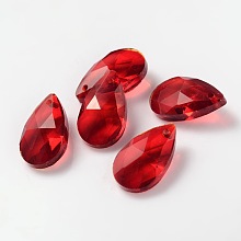 Honeyhandy Faceted Teardrop Glass Pendants, Red, 16x9x6mm, Hole: 1mm