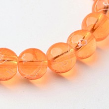 Honeyhandy Drawbench Transparent Glass Round Beads Strands, Spray Painted, Orange Red, 8mm, Hole: 1.3~1.6mm, about 100pcs/strand, 31.4 inch