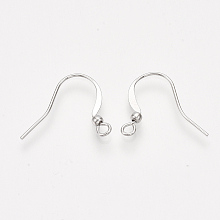 Honeyhandy Brass French Earring Hooks, with Horizontal Loop, Flat Earring Hooks Findings, Real Platinum Plated, 17.5x20mm, Hole: 2mm, Pin: 0.8mm