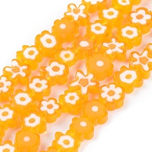 Honeyhandy Handmade Millefiori Glass Bead Strands, Flower, Orange, 6.4~9x3.2mm, Hole: 1mm, about 56pcs/Strand, 15.75''(40cm)