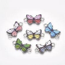 Honeyhandy Printed Alloy Links connectors, with Enamel, Butterfly, Platinum, Mixed Color, 12x23x2mm, Hole: 2.5mm