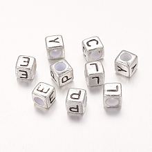 Honeyhandy 6MM Silver Mixed Letters Cube Acrylic Beads, Horizontal Hole, about 6mm in diameter, hole: 3mm, about 260pcs/50g