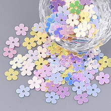 Honeyhandy Ornament Accessories, PVC Plastic Paillette/Sequins Beads, Flower, Mixed Color, 7x7x0.4mm, Hole: 1.2mm, about 900pcs/bag