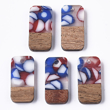 Honeyhandy Two-tone Transparent Resin & Walnut Wood Pendants, Waxed, Rectangle, Royal Blue, 20.5x10x3~4mm, Hole: 2mm