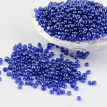 Honeyhandy Round Glass Seed Beads, Trans. Colours Lustered, Blue, Size: about 3mm in diameter, hole: 1mm, about 1097pcs/50g