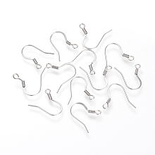 Honeyhandy 304 Stainless Steel French Earring Hooks, with Horizontal Loop, Flat Earring Hooks, Stainless Steel Color, 16~19x16x2mm, Hole: 2mm, pin: 0.6mm