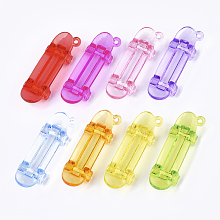 Honeyhandy Transparent Acrylic Big Pendants, Sports Charms, Skateboard, Mixed Color, 55x17.5x11.5mm, Hole: 2mm