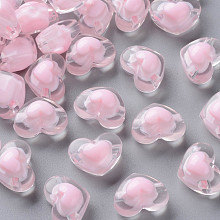 Honeyhandy Transparent Acrylic Beads, Bead in Bead, Heart, Pink, 13x17x9.5mm, Hole: 2.5mm