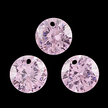 Honeyhandy Cubic Zirconia Charms, Faceted, Flat Round, Pearl Pink, 4x2mm, Hole: 0.7mm