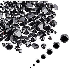 PandaHall Elite 140pcs Cubic Zirconia Stone 7 Sizes Black Zirconia Cabochons Faceted Rhinestone Cabochons Pointed Back Cabochons for Earring Bracelet Jewelry Making Nail Art DIY Craft, 1~7mm, No Hole