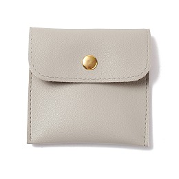 Honeyhandy PU Imitation Leather Jewelry Storage Bags, with Golden Tone Snap Buttons, Square, Light Grey, 7.9x8x0.75cm