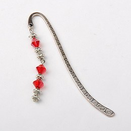 Honeyhandy Tibetan Style Bookmarks/Hairpins, with Glass Beads, Red, 84mm