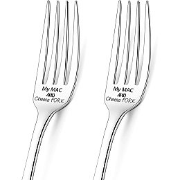 GLOBLELAND 2Pcs My Mac and Cheese Fork Engraved Fork with Gift Box Stainless Steel Funny Table Forks for Friends Families Festival Wedding, 8Inches