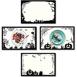 CREATCABIN Halloween Table Mats Ghost Pumpkin Placemats Set of 4 Natural Linen Fabric Ghost Witch Castle in Full Moon Non-Slip Insulation Washable for Dining Table Holidays 18 x 12inch