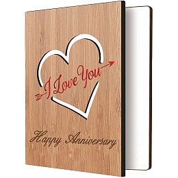 FINGERINSPIRE I Love You Anniversary Card Real Bamboo Wood Greeting Card with Hollow Heart and Engraved Words Design, Handmade Handwritten Card with Envelope for Him, Her, Wife, Husband