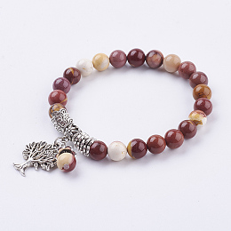 Honeyhandy Natural Mookaite Stretch Bracelets, with Tibetan Style Pendants,  2 inch(51mm)