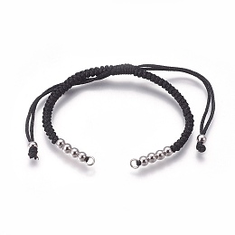 Honeyhandy Nylon Cord Braided Bead Bracelets Making, with Brass Beads, Long-Lasting Plated, Real Platinum Plated, Black, 10-1/4 inch~11-5/8 inch(26~29.6cm)