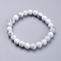 Honeyhandy Natural Howlite Beaded Stretch Bracelets, Round, 2 inch(52mm)