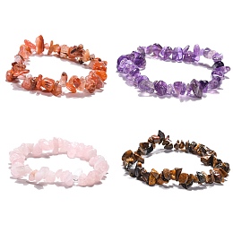 Honeyhandy Natural & Synthetic Mixed Stone Chips Stretch Bracelets, Inner Diameter: 2-1/8~2-1/4 inch(5.3~5.6cm)