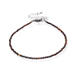 Honeyhandy Natural Tiger Eye Bead Bracelets, with 304 Stainless Steel Lobster Claw Clasps and Brass Extender Chains, Faceted, 7-1/4 inch(18.5cm)