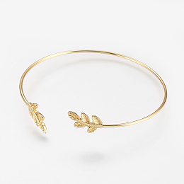 Honeyhandy Brass Cuff Bangle, Real 18K Gold Plated, Leaf, Golden, 2-1/4 inchx2-1/2 inch(58x63mm)