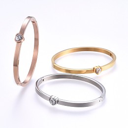 Honeyhandy 304 Stainless Steel Bangles, with Rhinestone, Heart, Mixed Color, 2-1/4 inch(5.6cm)x1-7/8 inch(4.7cm), 4~7.5mm